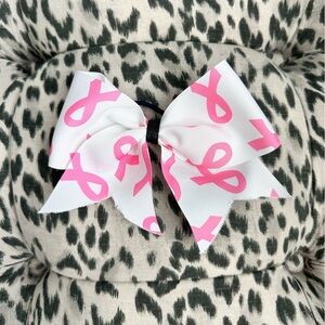 Breast Cancer Pink & White Cheerleading Bow